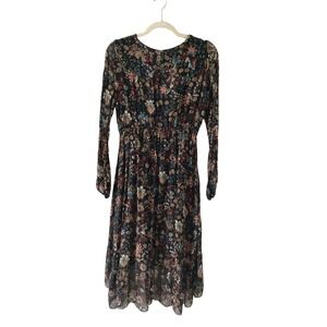 Elena Baldi Made in Italy Floral Boho Maxi Dress Black Multicolor  M Long Sleeve
